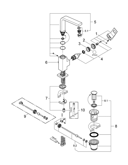 GROHE 29 193 KF1 ESSENCE Monomando de lavabo mural 1/2" tamaño L negro