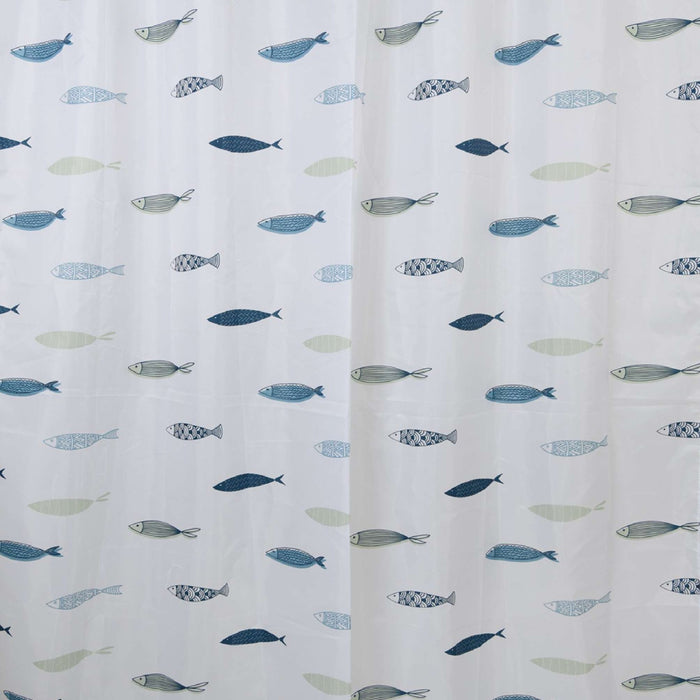 GEDY TTE13671200 GREECE White and Blue Shower Curtain