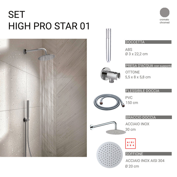 GEDY GYHP1020100 HIGH PRO STAR 01 Kit de ducha redondo 5 piezas cromo
