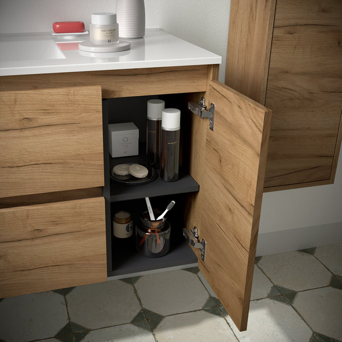 SALGAR NOJA 850 Bathroom Cabinet with Sink 2 Drawers 1 Left Door Color Roble África