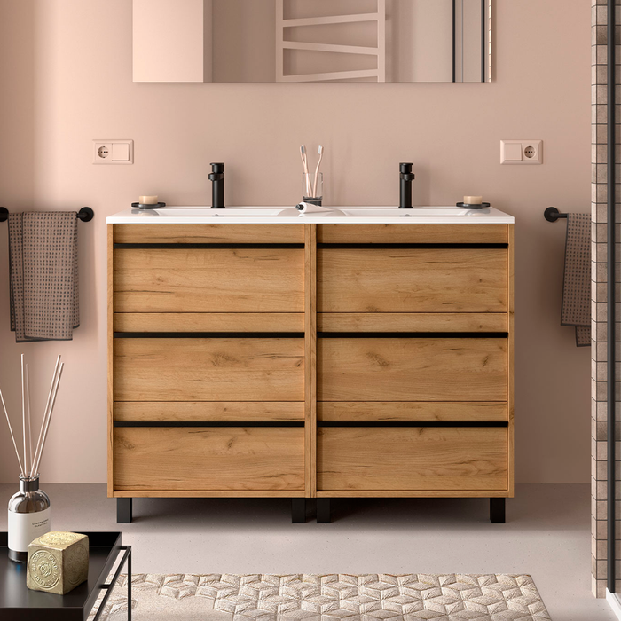 SALGAR 105166 ATTILA Mueble de Baño con Lavabo 6 Cajones 120 cm Color Roble África