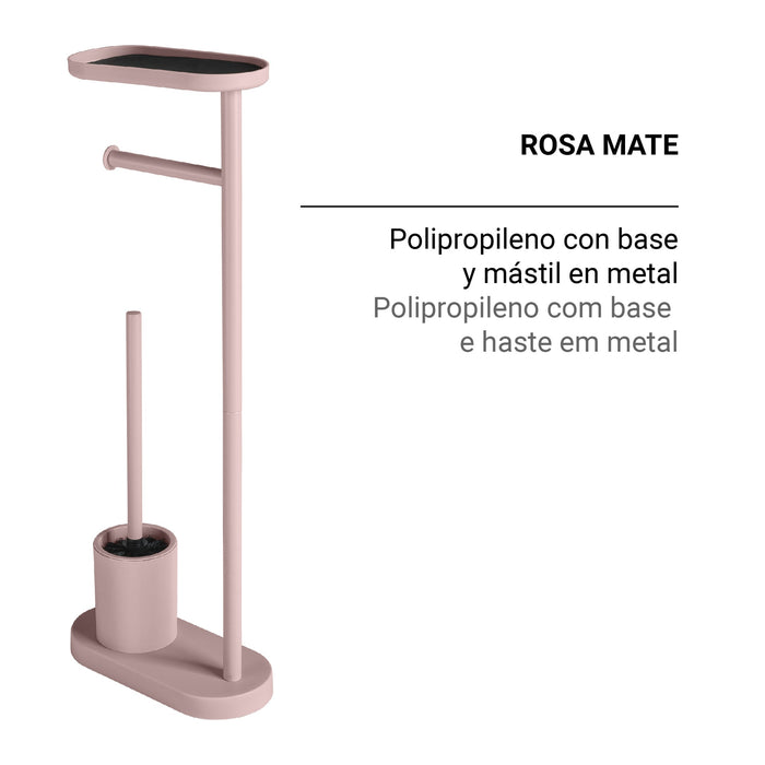 GEDY 30321000000 ELIOS Columna de pie con portarrollos, escobillero y repisa rosa mate