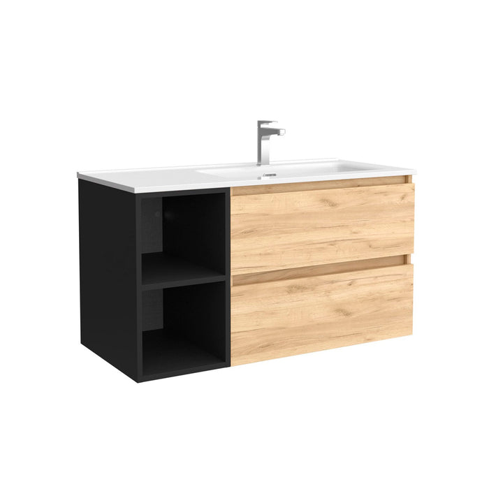 SALGAR BEQUIA Mueble de Baño con Lavabo 2 Cajones 2 Huecos Roble África Negro Izquierda