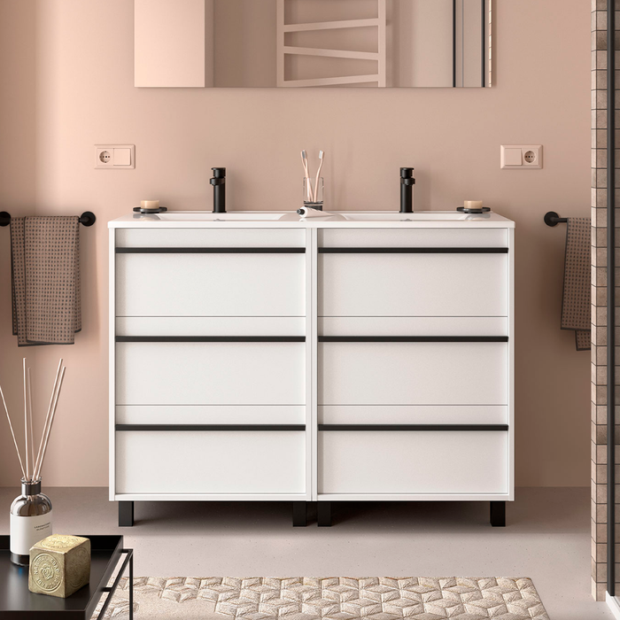SALGAR 105160 ATTILA Mueble de Baño con Lavabo 6 Cajones 120 cm Color Blanco Mate