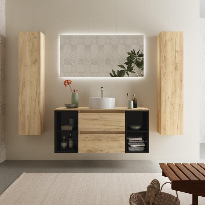 SALGAR 102238 BEQUIA Mueble de Baño con Lavabo de Posar y Encimera 120 2 Cajones y 4 Huecos Roble África Negro
