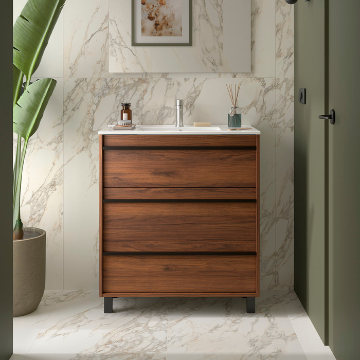 SALGAR ATTILA Mueble de Baño con Lavabo 3 Cajones Color Nogal Maya