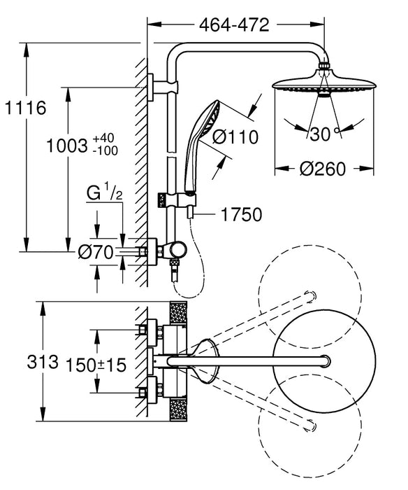 GROHE 27 296 003 EUPHORIA SYSTEM 260 Grifo Termostático Gran Ducha Cromo