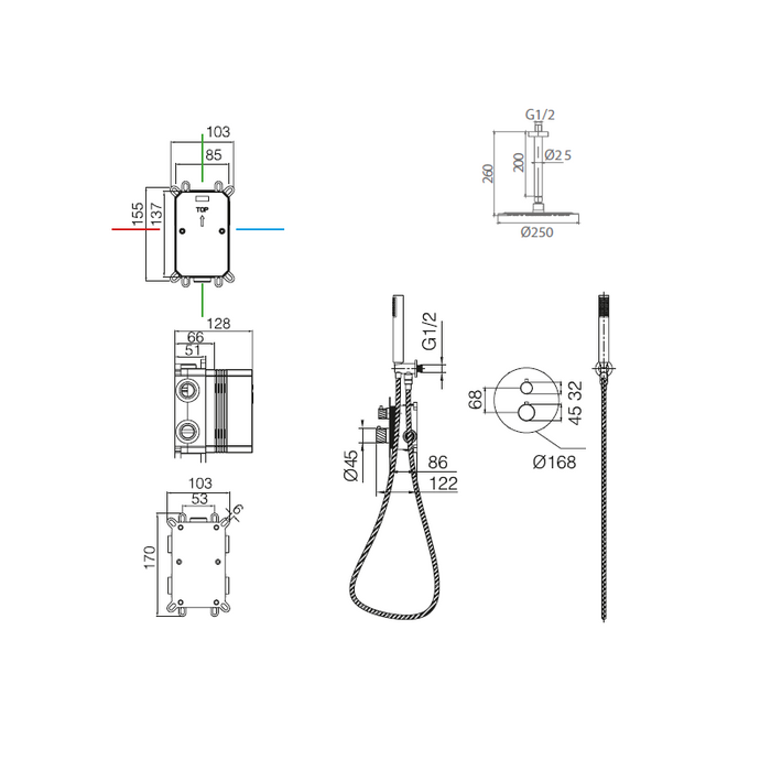 IMEX GTP063/BGM BLESS-PALAU Conjunto Grifería Termostatica Empotrada Black Gun Metal