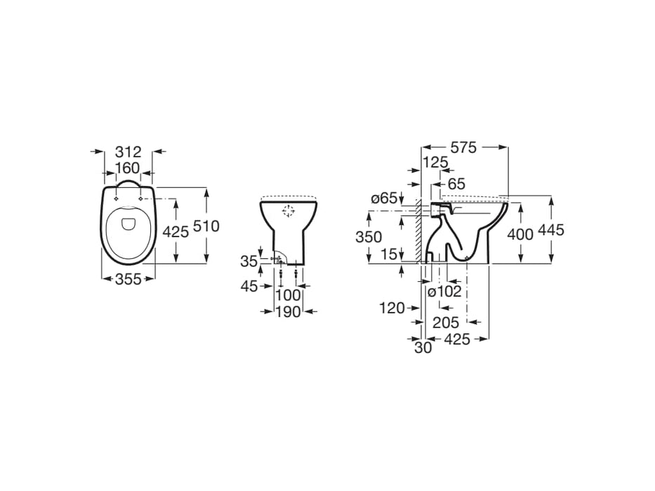 ROCA A344V04000 VICTORIA-N Taza Para Tanque Alto Rimless Salida Vertical Sin Asiento