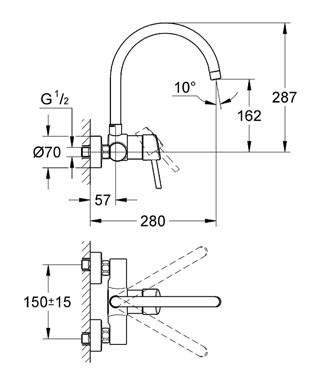 GROHE 32 667 001 CONCETTO Monomando Fregadero Mural
