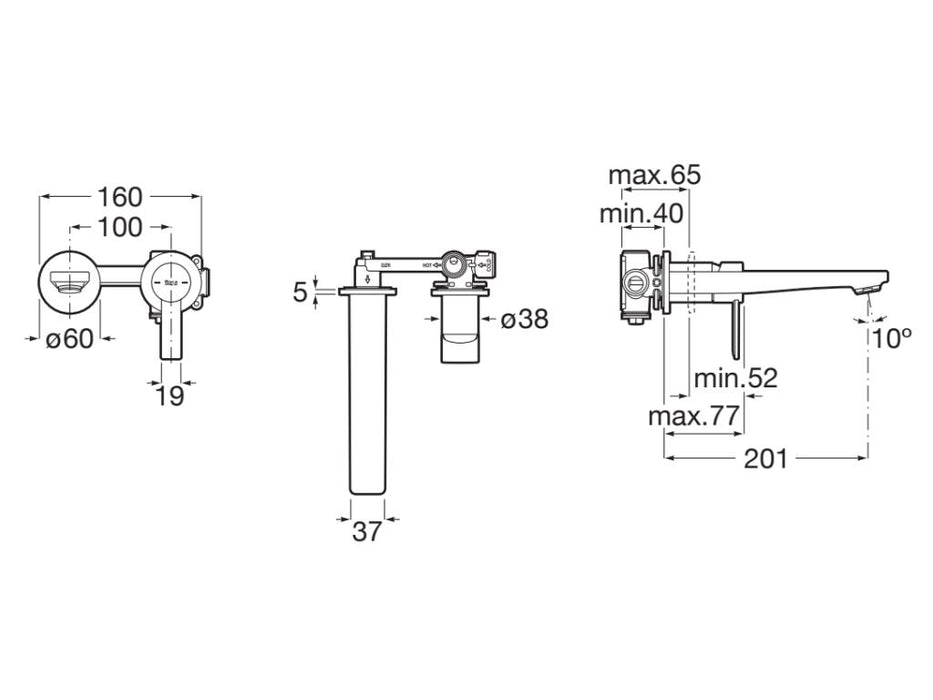 ROCA A5A355FVA0 TARGA Grifo Monomando Empotrable Lavabo Oro Cepillado