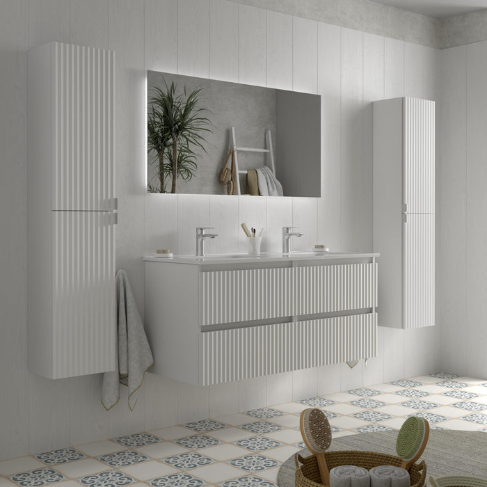 SALGAR 121744 KIRA Mueble de Baño 2 pozas Porcelana 120cm Blanco Mate