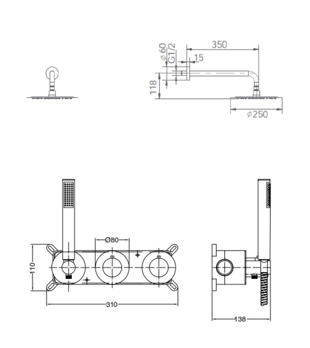 IMEX GTA052/BGM ASSEN Grifo Termostático Ducha Empotrado 2 Vías Black Gun Metal