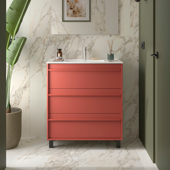 SALGAR ATTILA Mueble de Baño con Lavabo 3 Cajones Color Rojo Mate