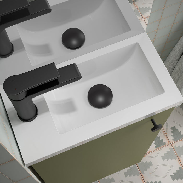 SALGAR 105000 MARVILLE Mini Bathroom Cabinet with Sink 1 Door Matte Green Color