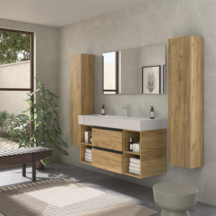 SALGAR 116040 BEQUIA PLUS METAL Mueble de Baño 1 poza Porcelana 120cm Roble