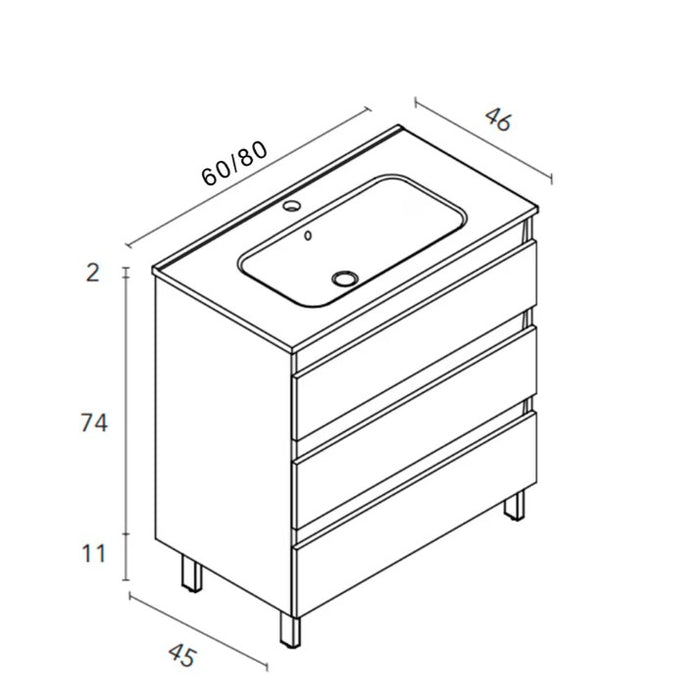 ROYO KENA Mueble+Lavabo A Suelo 3 Cajones Nogal Arenado