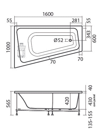 SANITANA NEXO ANGULAR Bañera Derecha Acrílico Blanco Brillo