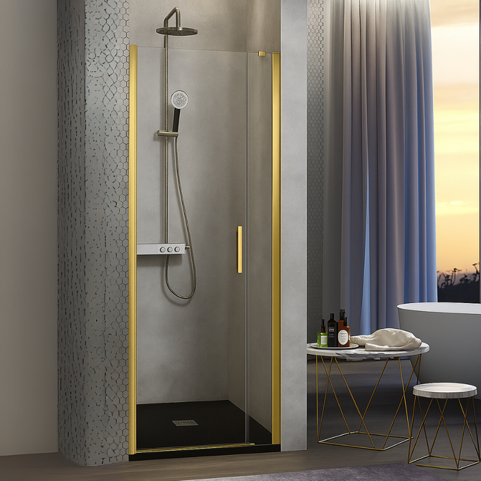KASSANDRA NARDI NA502 Mampara Ducha Abatible 1P+1F Oro Cepillado Transparente