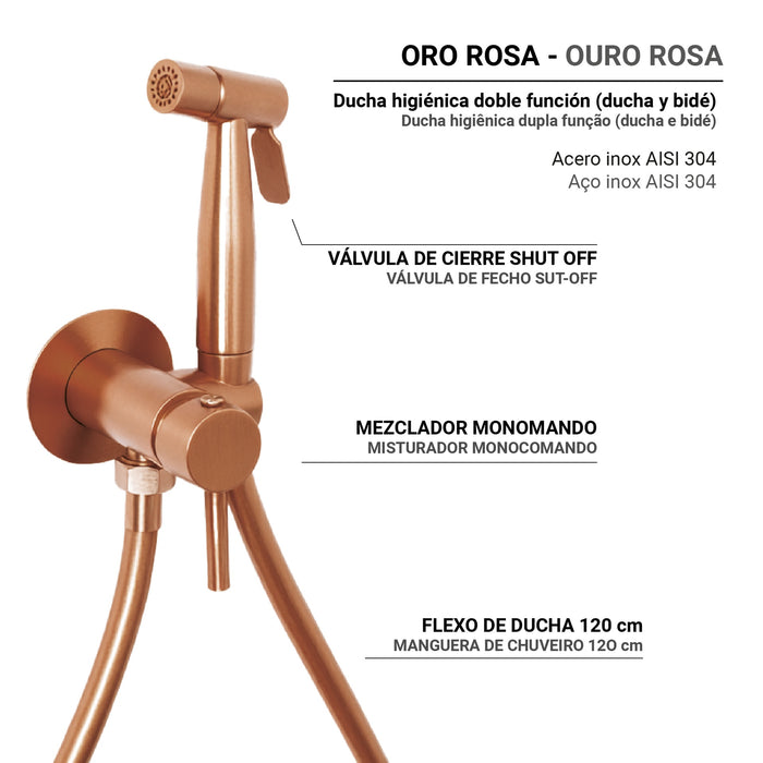 GEDY MXGA1082000 GARDA Ducha higiénica para WC de pared monomando 2 jets oro rosa