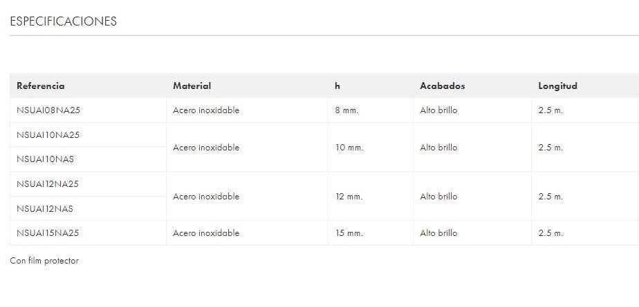 EMAC NOVOPARED Perfil Acero Inox Brillo