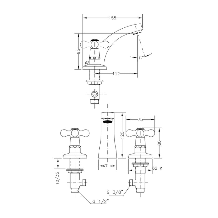 GENEBRE 68510 09 45 66 NEW REGENT Grifo Bimando Batería Lavabo Cromo