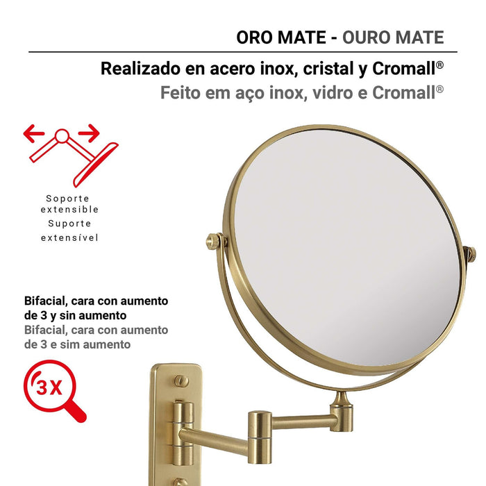 GEDY CO202488000 GAIA Matte Gold Magnifying Mirror Magnifying Mirror