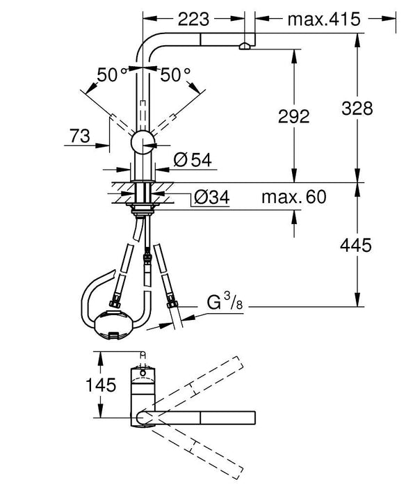 GROHE 32 168 000 MINTA Grifo Monomando Fregadero Extraíble Recto Cromo