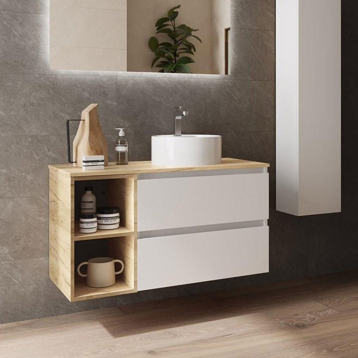 SALGAR BEQUIA Mueble de Baño con Lavabo de Posar y Encimera 2 Cajones 2 Huecos Blanco Roble ÁFrica