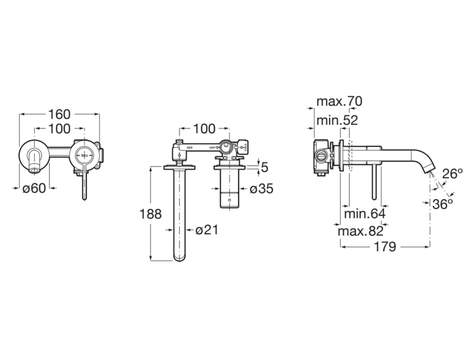 ROCA A5A353FC00 NU Grifo Monomando Empotrable Lavabo Maneta Pin Cromo