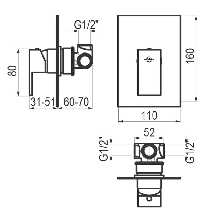 PRESTO 5347300 Nitro Plus mecanismo ducha empotrable 1 vía Cromo