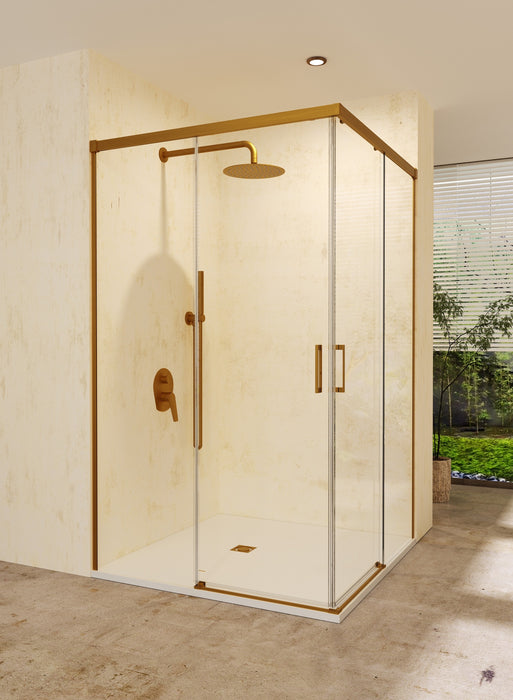 SB_X STYLO Mampara Ducha Cuadrada Oro Cepillado Transparente