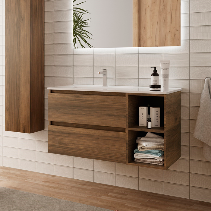 SALGAR BEQUIA Mueble de Baño con Lavabo 2 Cajones 2 Huecos Derecha Nogal Maya