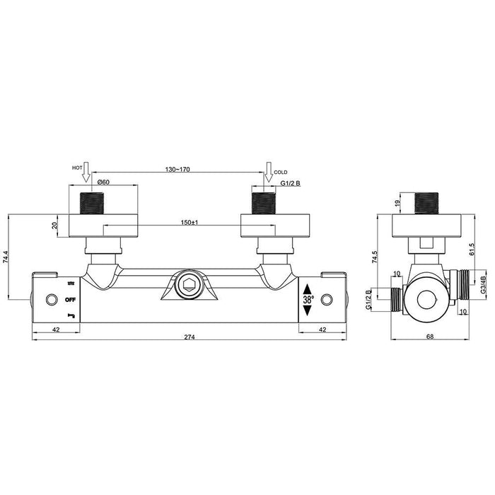 LLAVISAN L152714 Grifo Termostático para Columna de Ducha Con Desviador Cromo