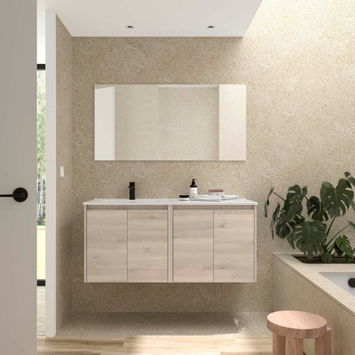 SALGAR 118844 NOJA Mueble+Lavabo+Espejo 4 Puertas 120 cm Color Natural Encimera Derecha