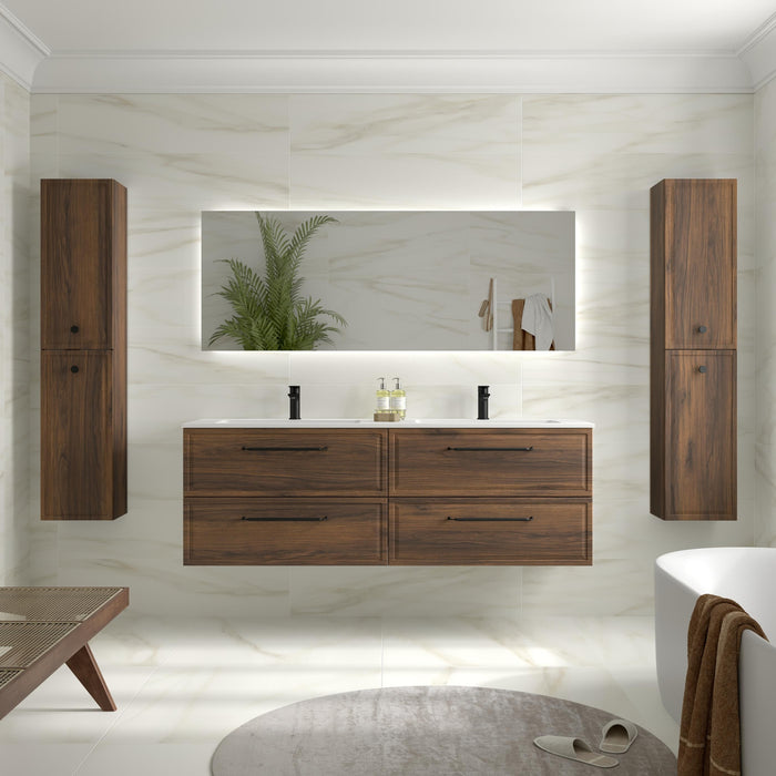 SALGAR 121808 RUNA Mueble de Baño 2 pozas Solid Surface 160cm Nogal