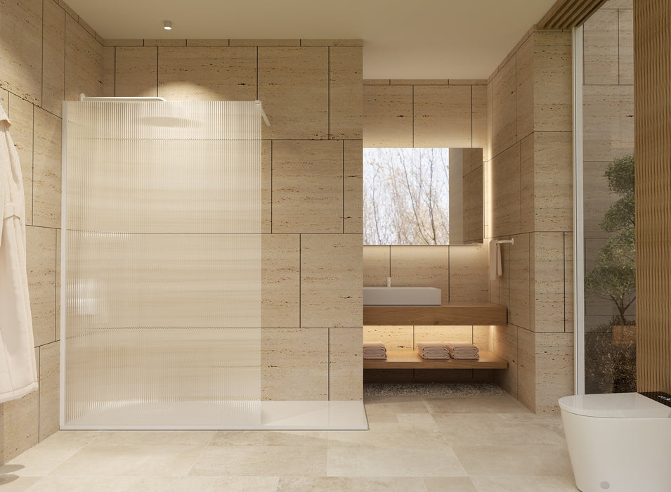 SB_X SCREEN WAVES Mampara Fijo Ducha 8 MM Blanco Mate Vidrio Acanalado