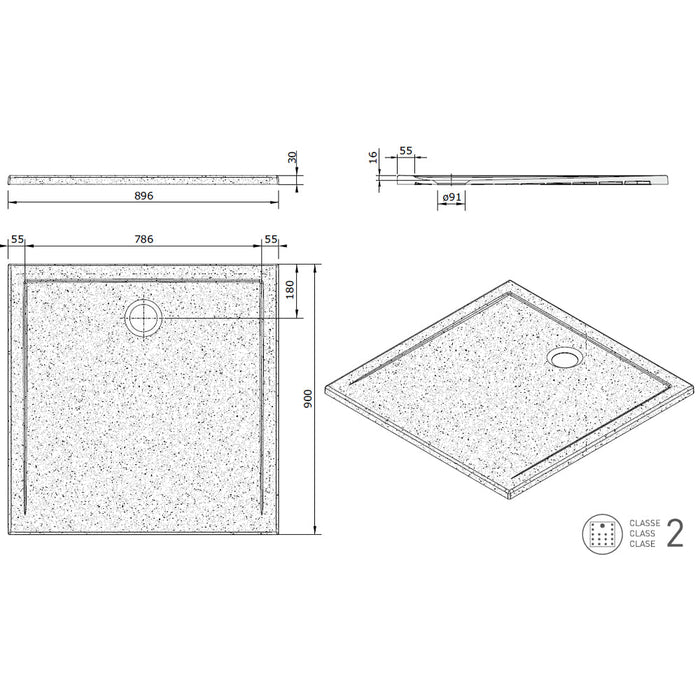 UNISAN STEPIN Ceramic Non-Slip Square White Shower Tray