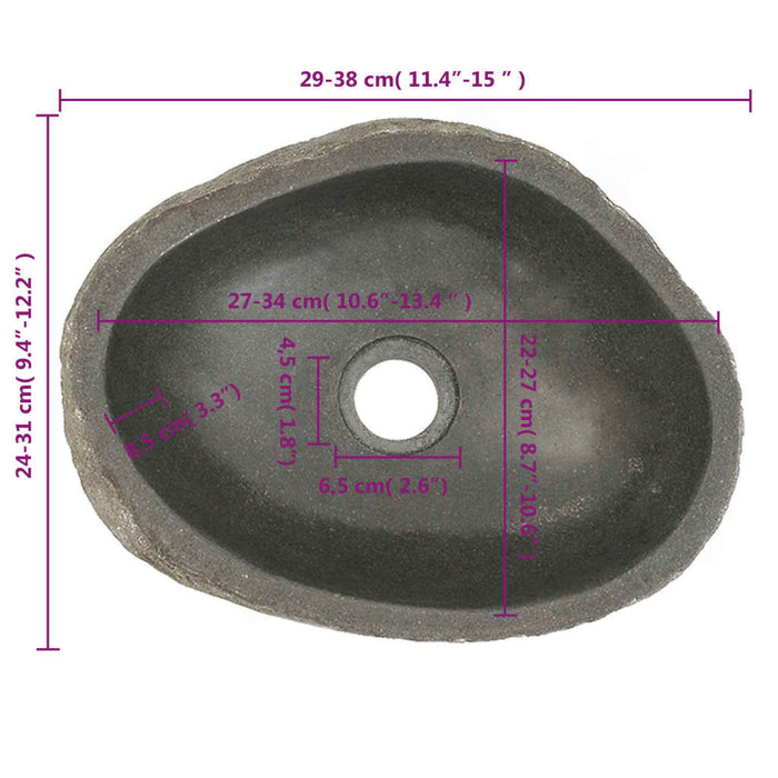 VXL Lavabo de piedra de río ovalada 29-38 cm