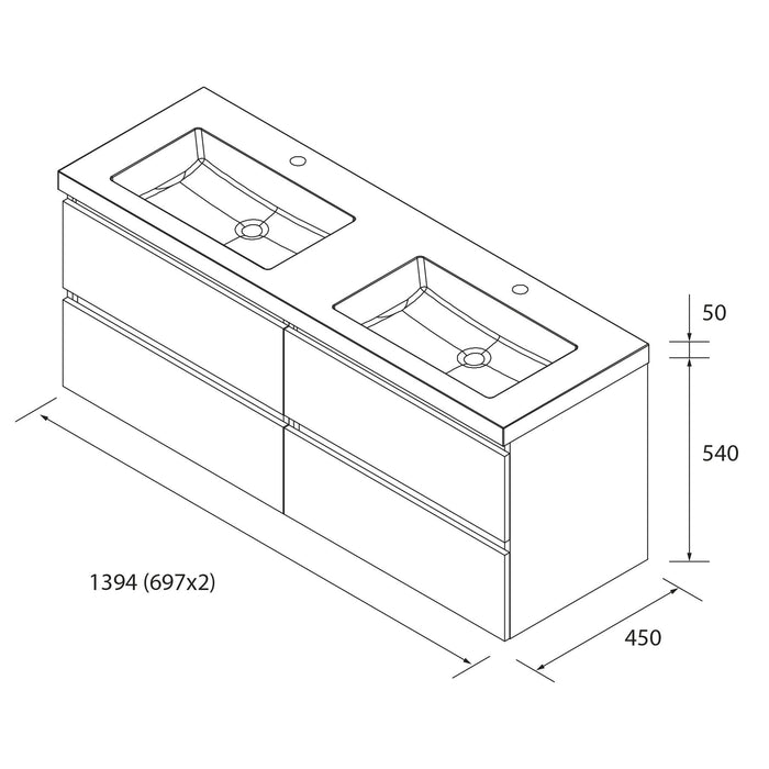 SALGAR 98202 BEQUIA Mueble de Baño con Lavabo 140 cm Roble África