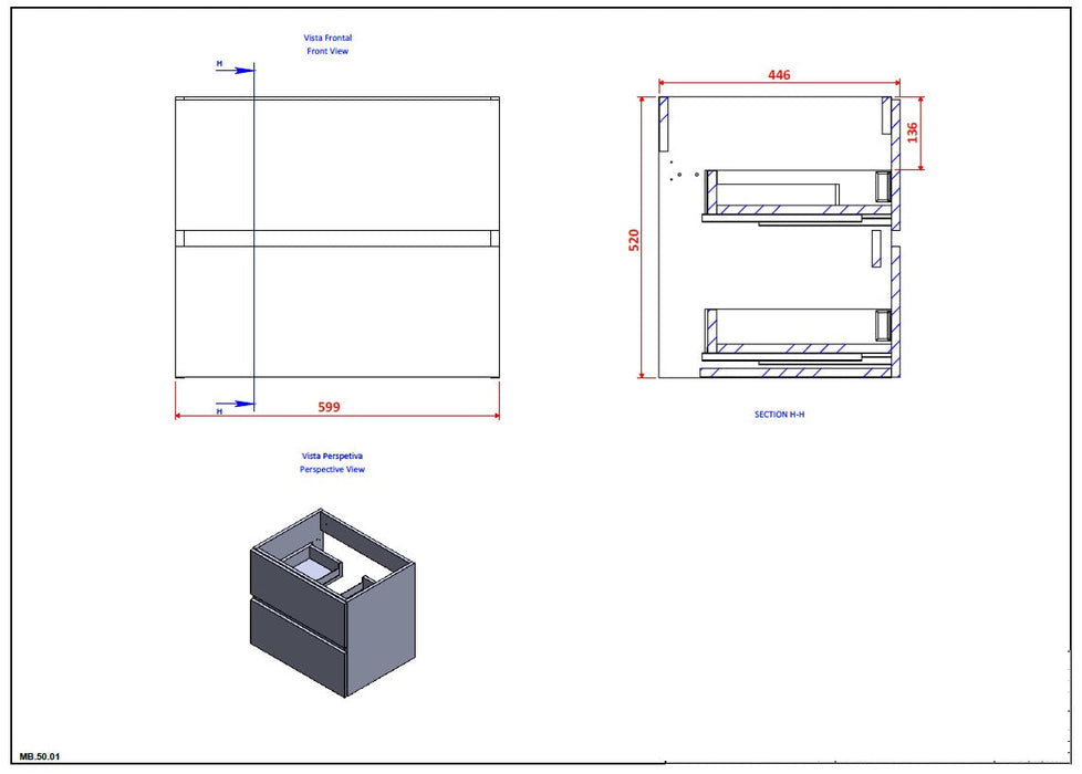 AQUORE SEVILLA Mueble de Baño con Lavabo Suspendido 2 Cajones Color Roble Ostippo