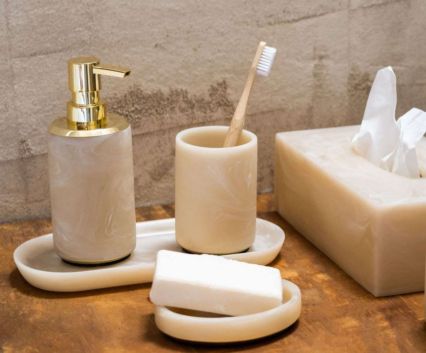 ANDREA HOUSE BA19063 Portacepillos De Baño Polirresina Efecto Mármol Clásico Rosa