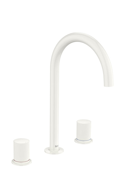 ROCA A5A3E3FP30 NU Grifo Bimando Lavabo con Manetas de Repisa Maneta Stripes Blanco Brillo