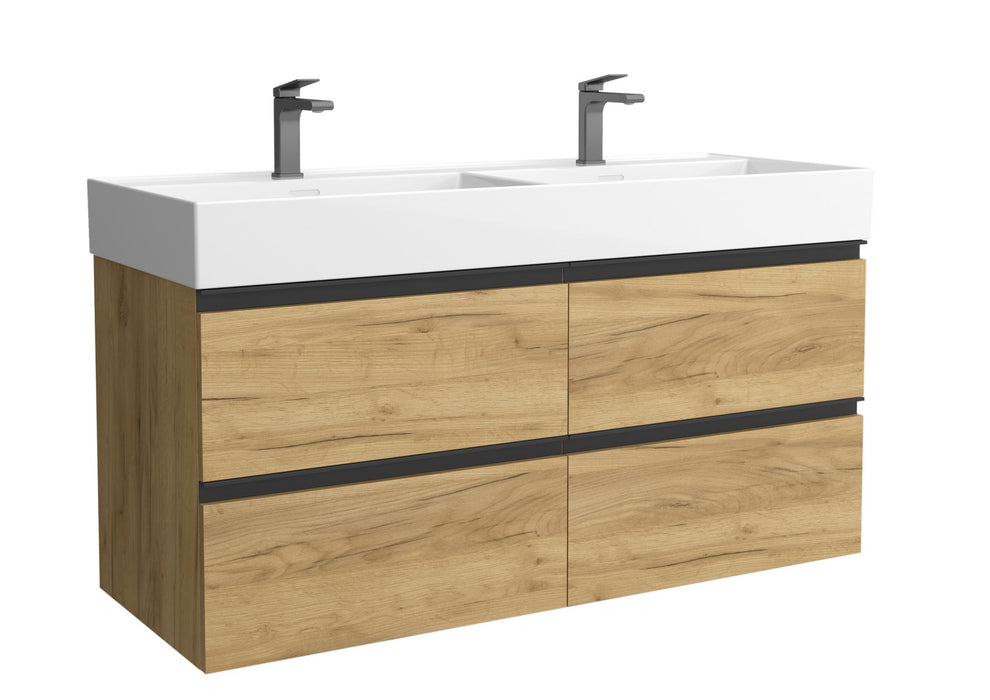 SALGAR 115941 BEQUIA METAL Mueble de Baño 2 pozas Porcelana 120cm Roble