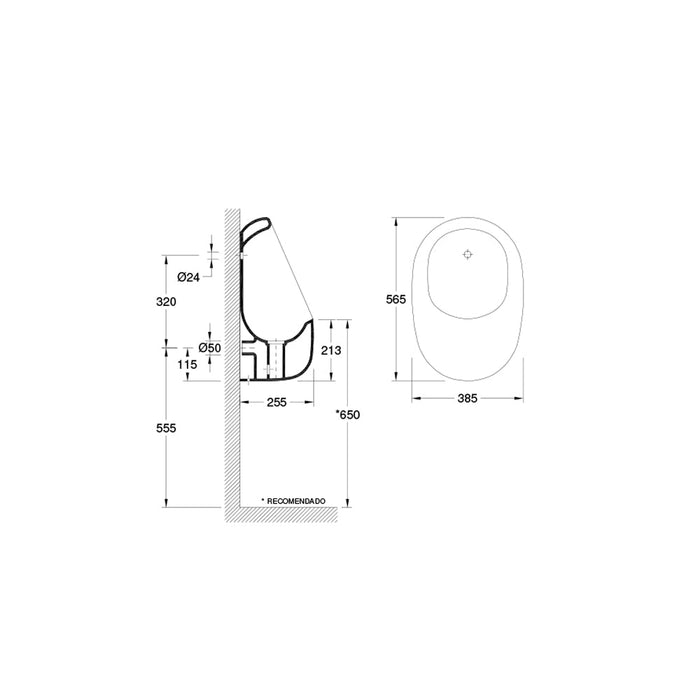 VALADARES 78530002 KINO Rear Feeding Urinal White