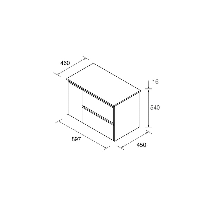 SALGAR NOJA 850 Bathroom Cabinet with Countertop Lid 2 Drawers 1 Left Door Matte White Color