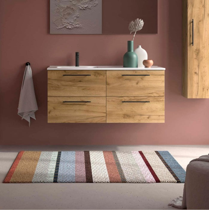 SALGAR 118729 SILANE Mueble+Lavabo 120 Roble África Tirador Negro Con Encimera Derecha