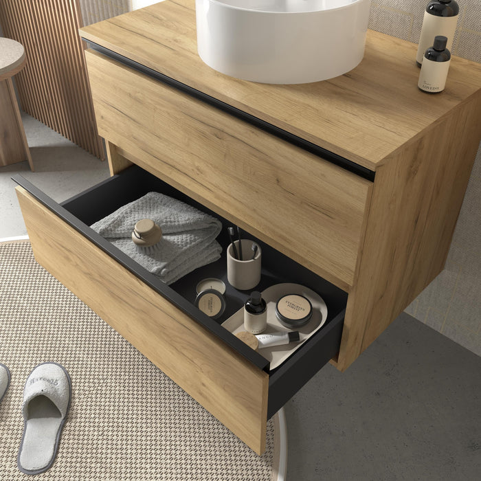 SALGAR 115956 BEQUIA METAL Mueble de Baño 2 pozas Porcelana 120cm Roble