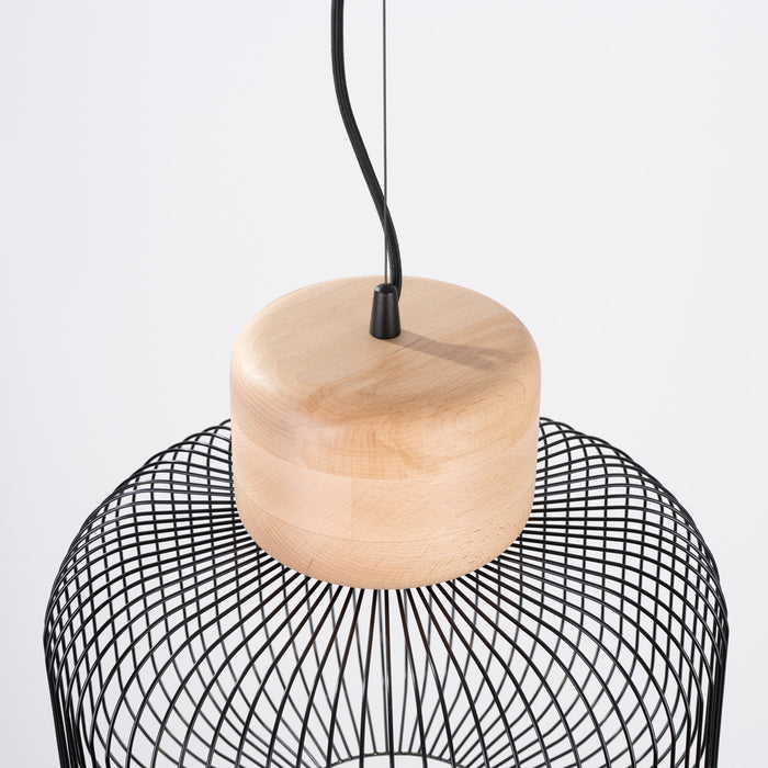 SOLLUX SL.1847 Lámpara colgante GABBIA 35 negro/madera natural