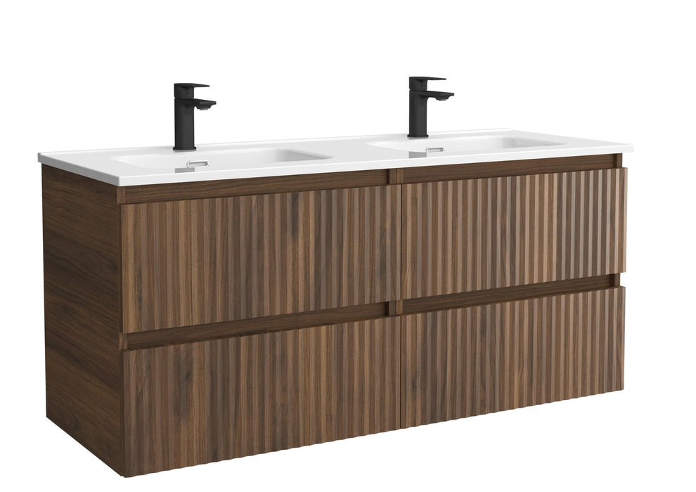 SALGAR 121747 KIRA Mueble de Baño 2 pozas Porcelana 120cm Nogal